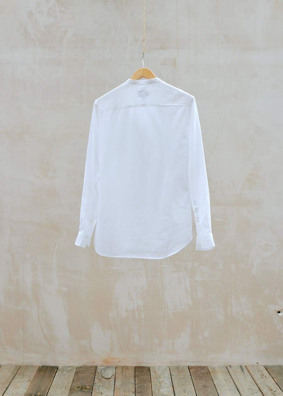 Clothing Kenny Ryder Pre-Loved Menswear | Dunhill White Linen Collarless Shirt W Pique Back - S/M