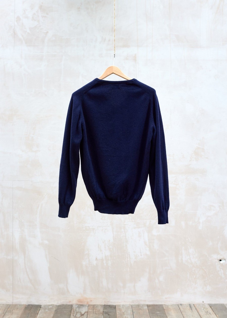Clothing Kenny Ryder Pre-Loved Menswear | William Lockie Navy 100% Geelong Lambswool V-Neck - M/L