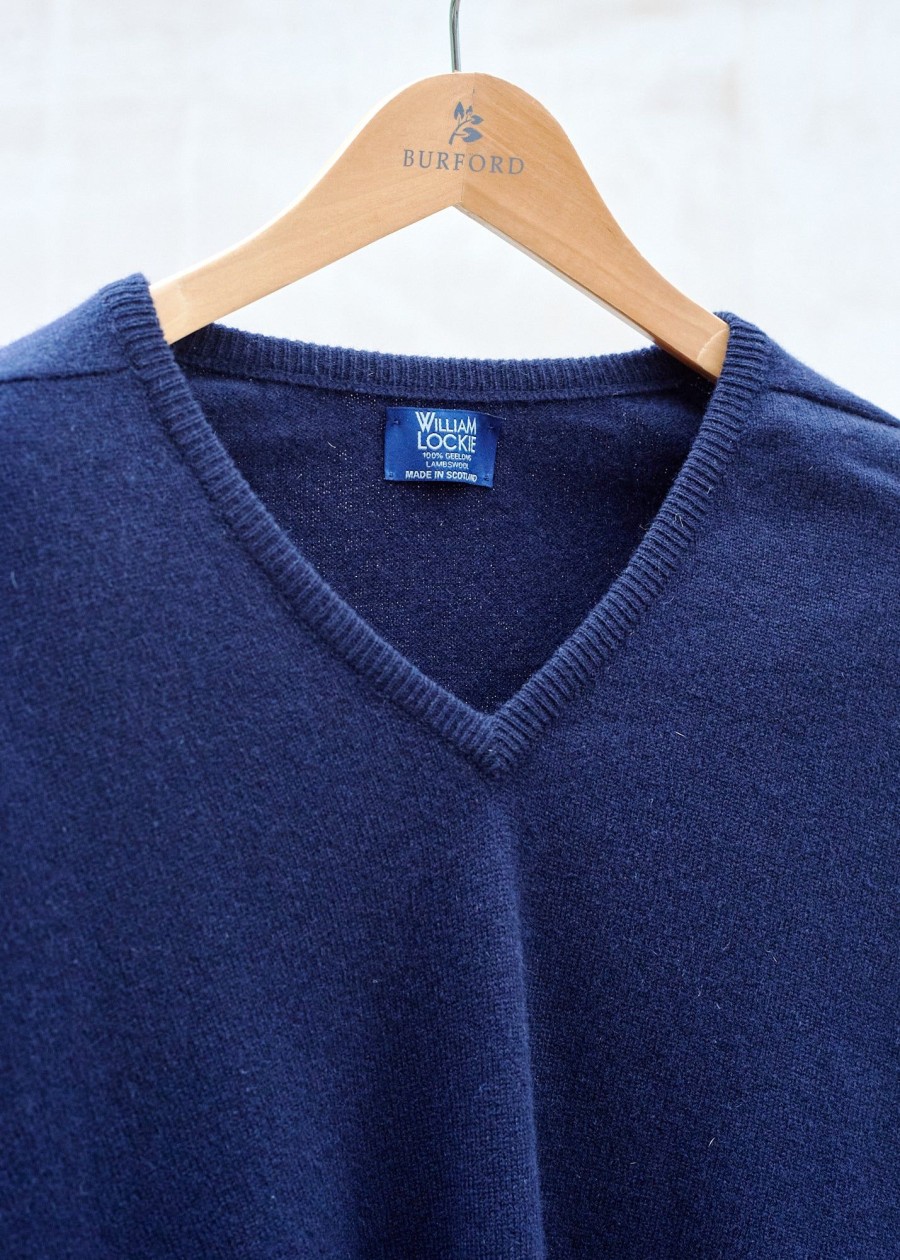 Clothing Kenny Ryder Pre-Loved Menswear | William Lockie Navy 100% Geelong Lambswool V-Neck - M/L