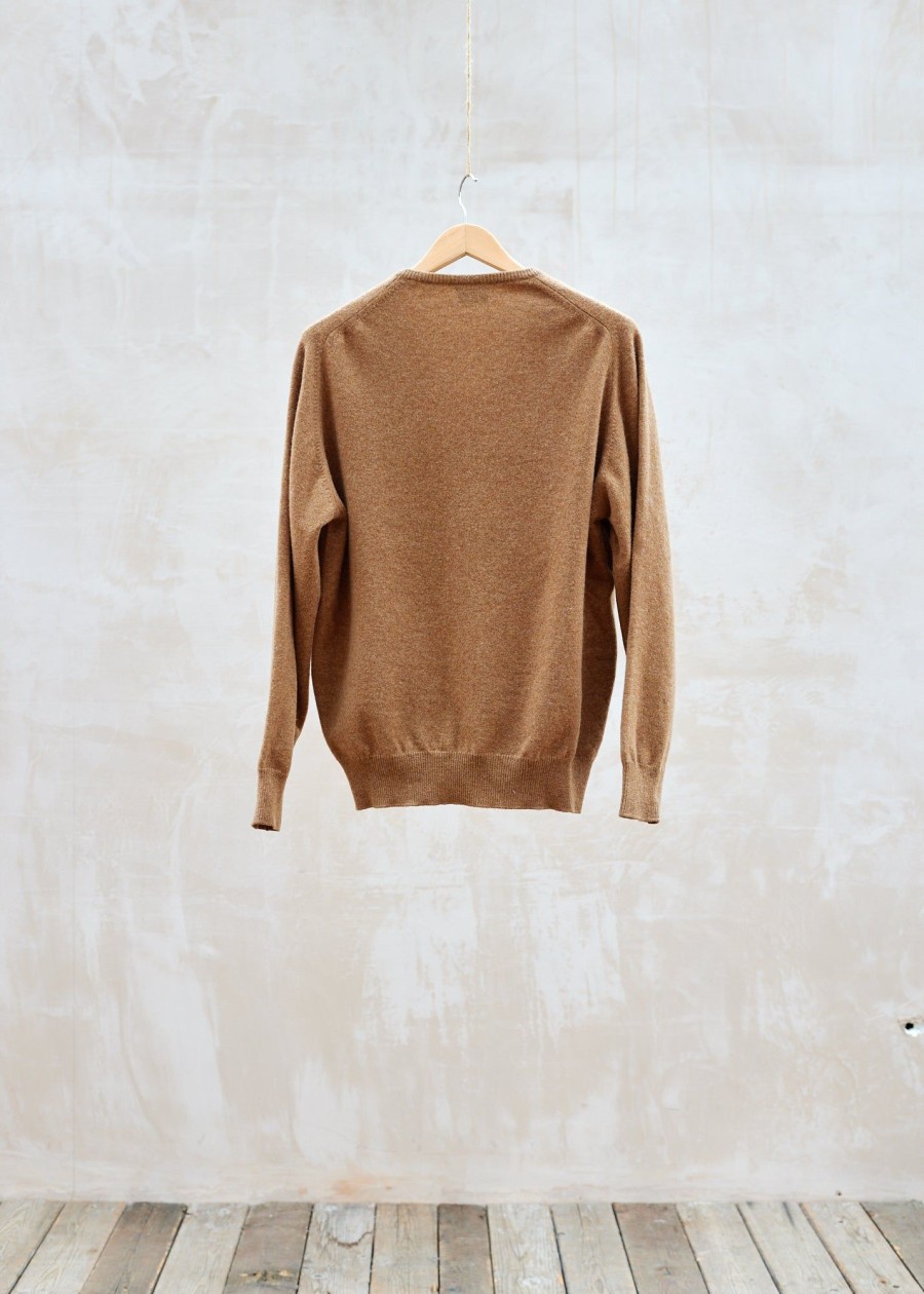Clothing Kenny Ryder Pre-Loved Menswear | William Lockie 100% Scottish Brown Wool V-Neck - L